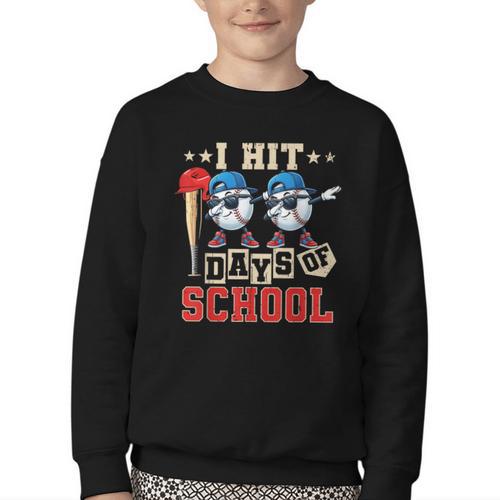 I Hit 100 Days Of School Baseball Kids Boy Teacher 100th Day Youth Crewneck Sweatshirt - Sportilla