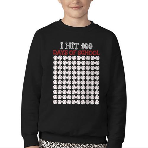 I Hit 100 Days Of School Baseball Lover Teacher Student Youth Crewneck Sweatshirt - Sportilla