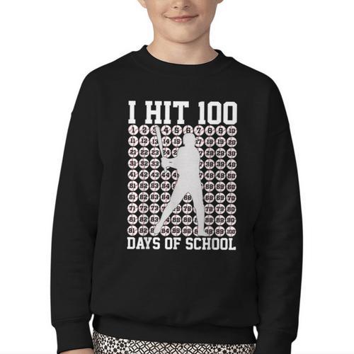 I Hit 100 Days Of School Boys Kids 100th Day Balls Baseball Youth Crewneck Sweatshirt - Sportilla
