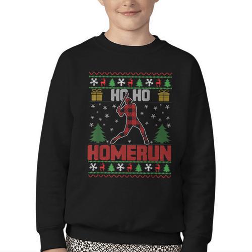 Ho Ho Homerun Xmas Sports Player Baseball Ugly Christmas Youth Crewneck Sweatshirt - Sportilla