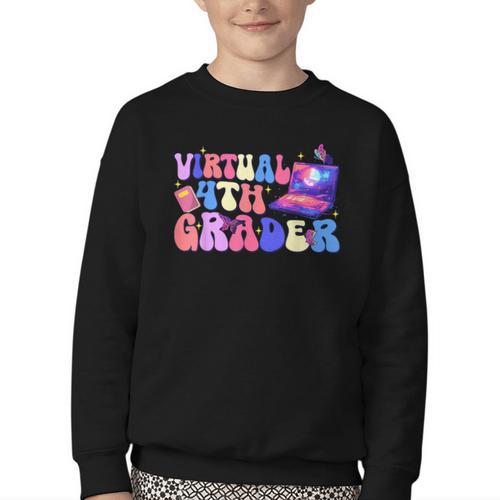 Homeschool 4th Grade Virtual 4th Grader Back To School Youth Crewneck Sweatshirt - Savourry