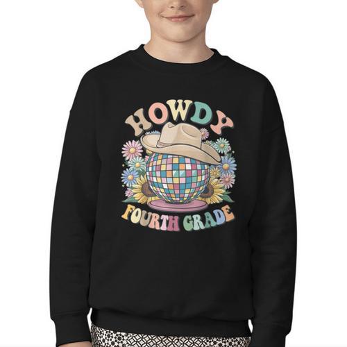 Howdy Fourth Grade Cowgirl Western 4th Grade Back To School Youth Crewneck Sweatshirt - Savourry