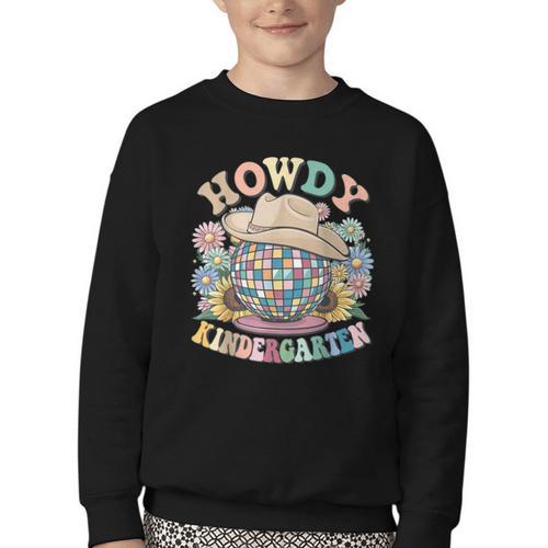 Howdy Kindergarten Cowgirl Country Western Back To School Youth Crewneck Sweatshirt - Savourry