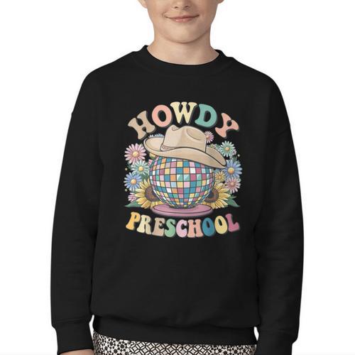 Howdy Preschool Cowgirl Country Western Pre-K Back To School Youth Crewneck Sweatshirt - Savourry
