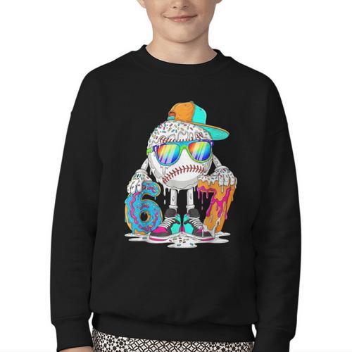 HUGvyn 6 7 Baseball Number Kid Drip Ice Cream Six Seven Meme Youth Crewneck Sweatshirt - Sportilla
