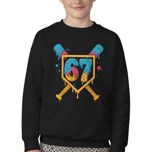 HUGvyn 67 Baseball Ice Cream Drip Six Seven Genz Alpha Slang Youth Crewneck Sweatshirt - Sportilla
