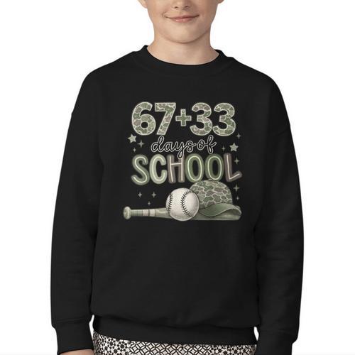 HUGvyn 6733 Days Of School Baseball 100 Days Camo Cap Boys Youth Crewneck Sweatshirt - Sportilla
