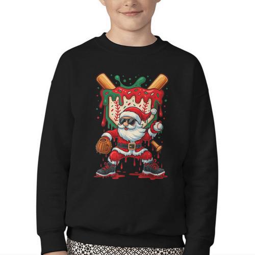 HUGvyn Santa Playing Baseball Ice Cream Drip Christmas Boys Youth Crewneck Sweatshirt - Sportilla