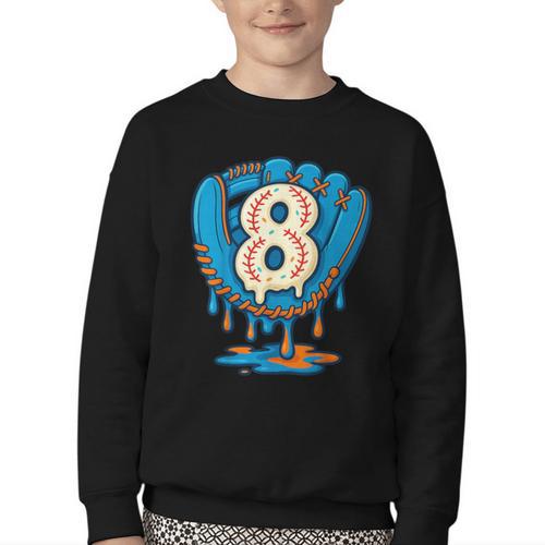 Ice Cream Baseball Glove 8th Birthday Edition Youth Crewneck Sweatshirt - Sportilla