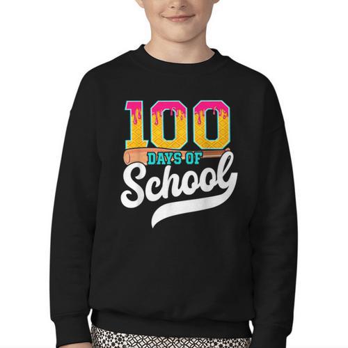 Ice Cream Drip 100 Days Of School Baseball Boys 100th Day Youth Crewneck Sweatshirt - Sportilla