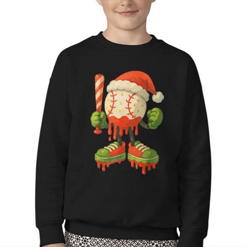 Ice Cream Drip Baseball Christmas Baseball Drip Candy Cane Youth Crewneck Sweatshirt - Sportilla