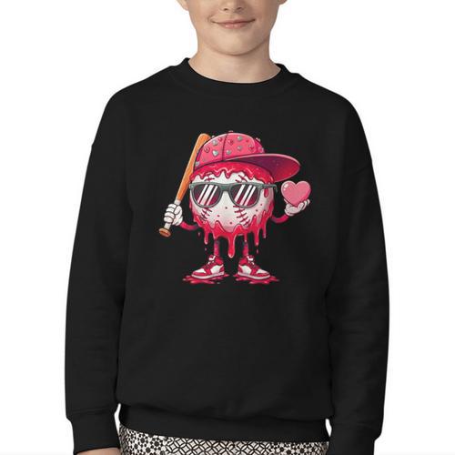 Ice Cream Drip Baseball Valentine's Day Spots Baseball Drip Youth Crewneck Sweatshirt - Sportilla