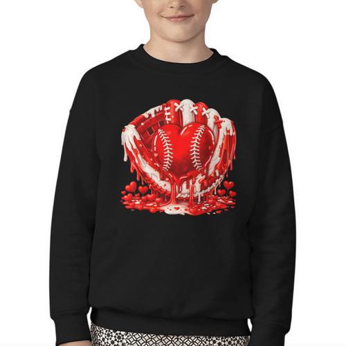 Ice Cream Drip Heart Valentines Day Baseball Boys Youth Kids Youth Crewneck Sweatshirt - Sportilla