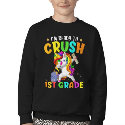 I'm Ready To Crush 1st Grade Dabbing Unicorn Back To School Youth Crewneck Sweatshirt - Savourry