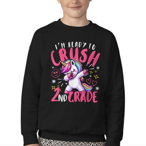 I'm Ready To Crush 2nd Grade Dabbing Unicorn Back To School Youth Crewneck Sweatshirt - Savourry