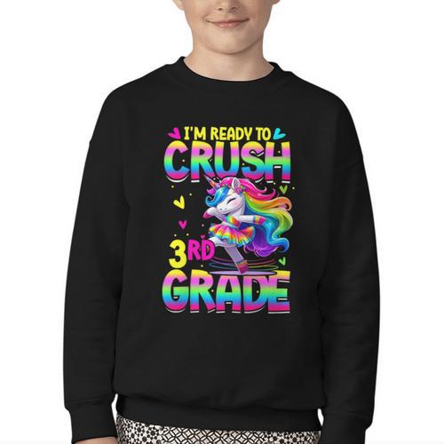 I'm Ready To Crush 3rd Grade Back To School Dancing Unicorn Youth Crewneck Sweatshirt - Savourry