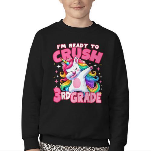 I'm Ready To Crush 3rd Grade Dabbing Unicorn Back To School Youth Crewneck Sweatshirt - Savourry