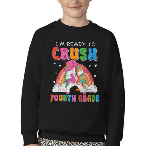 I'm Ready To Crush Fourth Grade Unicorn Back To School Girls Youth Crewneck Sweatshirt - Savourry