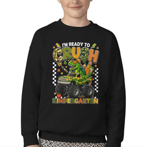I'm Ready To Crush Kindergarten Back To School Monster Truck Youth Crewneck Sweatshirt - Savourry