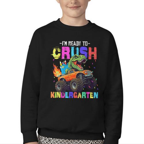 I'm Ready To Crush Kindergarten Dinosaur Dino Back To School Youth Crewneck Sweatshirt - Savourry