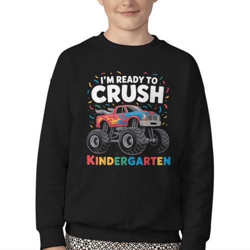 I'm Ready To Crush Kindergarten Monster Truck Back To School Youth Crewneck Sweatshirt - Savourry