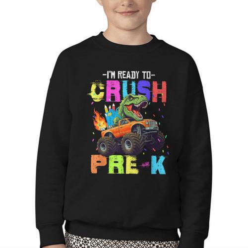 I'm Ready To Crush Pre-k Dinosaur Truck Back To School Boys Youth Crewneck Sweatshirt - Savourry