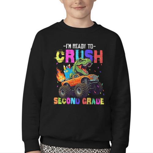 I'm Ready To Crush Second Grade Dinosaur Dino Back To School Youth Crewneck Sweatshirt - Savourry