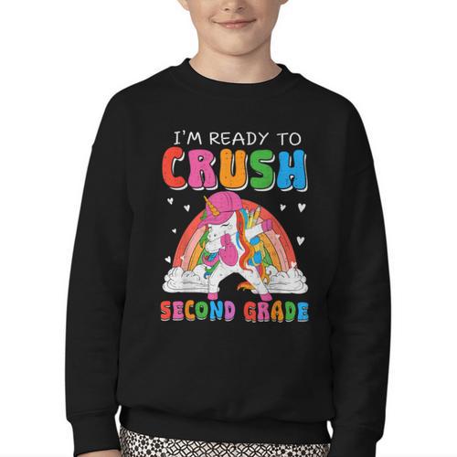 I'm Ready To Crush Second Grade Unicorn Back To School Girls Youth Crewneck Sweatshirt - Savourry