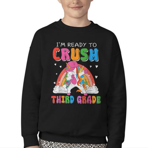 I'm Ready To Crush Third Grade Unicorn Back To School Girls Youth Crewneck Sweatshirt - Savourry