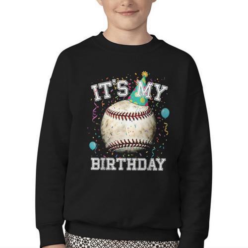 Its My Birthday Vintage Baseball Celebration For Men Kids Youth Crewneck Sweatshirt - Sportilla