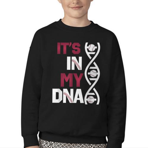 ITS In My DNA Baseball Sport Player Saying Youth Crewneck Sweatshirt - Sportilla