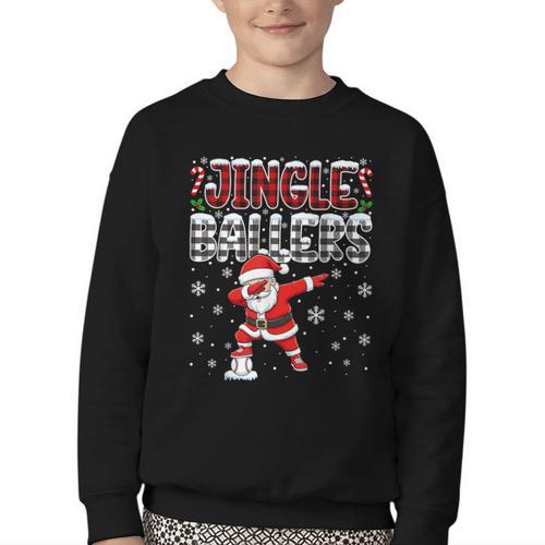 Jingle Ballers Plaid Santa Dabbing Baseball Christmas Youth Crewneck Sweatshirt - Sportilla