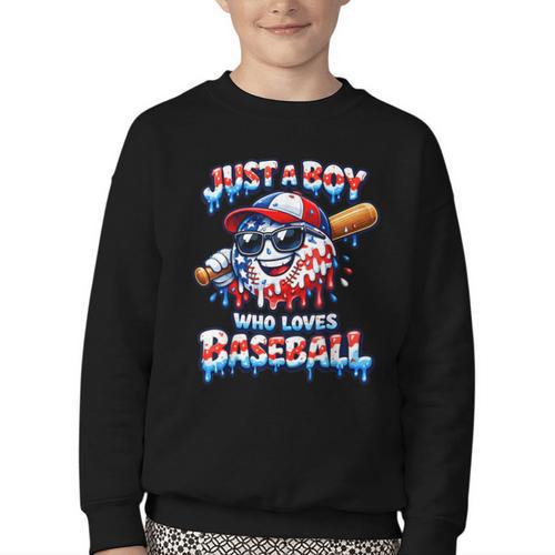 Just A Boy Who Loves Baseball Patriotic Drip For Youth Boys Youth Crewneck Sweatshirt - Sportilla