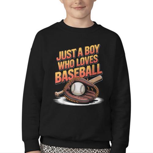 Just A Boy Who Loves Baseball Player Kids Youth Crewneck Sweatshirt - Sportilla