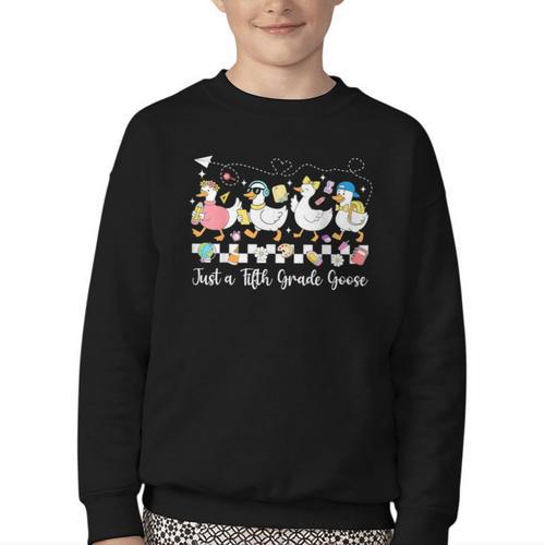Just A Fifth Grade Goose Back To School Cute Goose 5th Grade Youth Crewneck Sweatshirt - Savourry