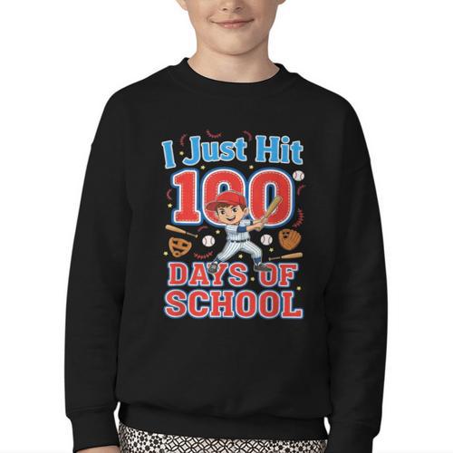 I Just Hit 100 Days Of School Baseball 100th Day Boys Kids Youth Crewneck Sweatshirt - Sportilla