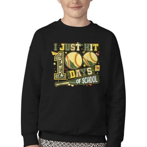 I Just Hit 100 Days Of School Baseball Teacher Boy Girl Kid Youth Crewneck Sweatshirt - Sportilla