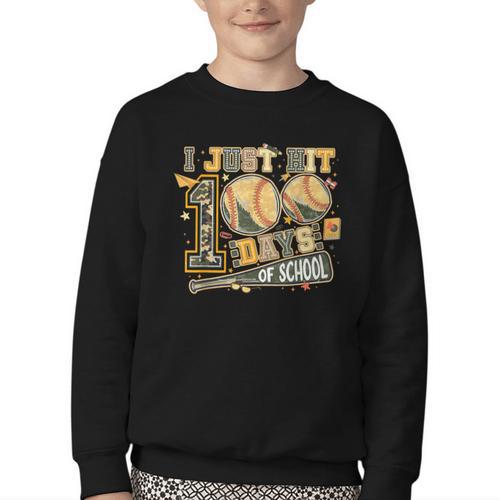 I Just Hit 100 Days Of School Baseball Teacher Student Retro Youth Crewneck Sweatshirt - Sportilla
