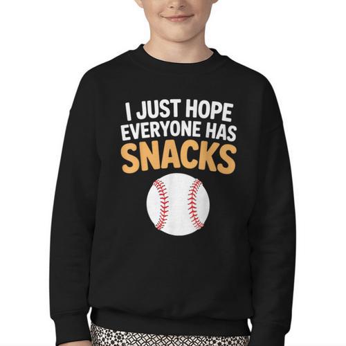 I Just Hope Everyone Has Snacks Baseball Game Day Fan Youth Crewneck Sweatshirt - Sportilla