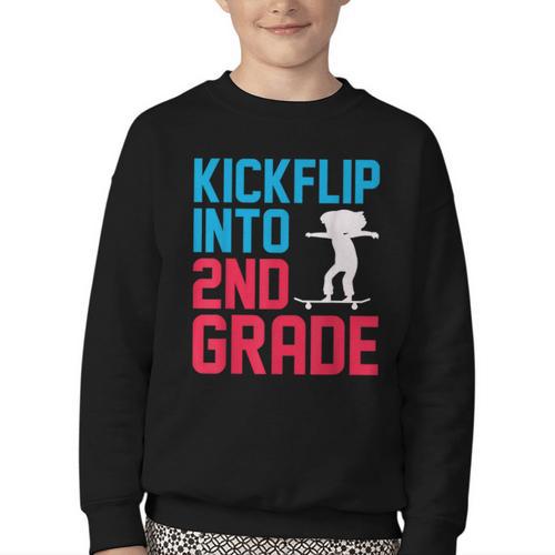 Kickflip Into 2nd Grade Skateboard Lover Back To School Youth Crewneck Sweatshirt - Savourry