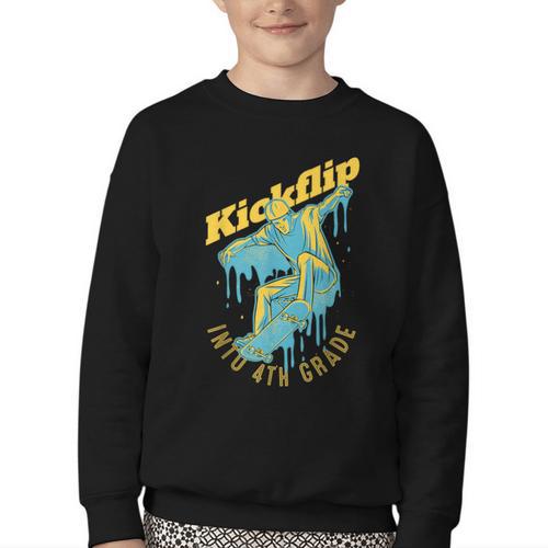 Kickflip Into 4th Grade Skateboard Lover Back To School Youth Crewneck Sweatshirt - Savourry