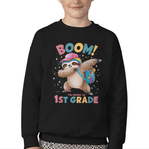 Kids Boom I'm Going To 1st Grade Dabbing Sloth For Back To School Youth Crewneck Sweatshirt - Savourry
