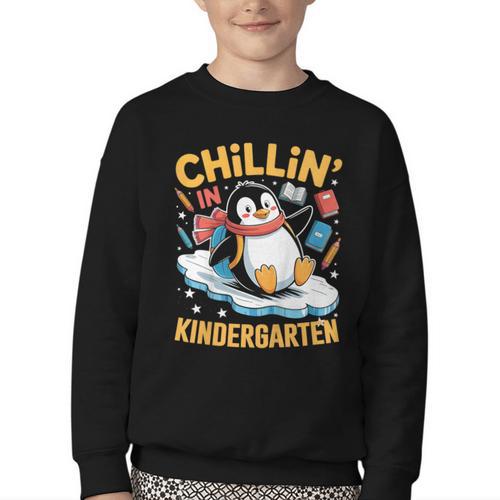 Kids Chillin In Kindergarten Penguin Student Back To School Boys Youth Crewneck Sweatshirt - Savourry