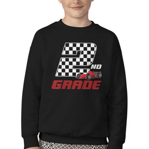Kids Race Car 2nd Second Grade Boys Cars Lovers Back To School Youth Crewneck Sweatshirt - Savourry