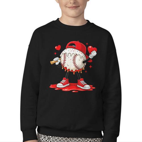Kids Valentine Baseball Boys Valentines Day Tee Youth Crewneck Sweatshirt - Sportilla