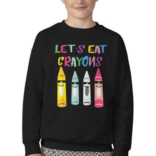 Kindergarten Back To School Crayons Let's Eat Crayon Youth Crewneck Sweatshirt - Savourry