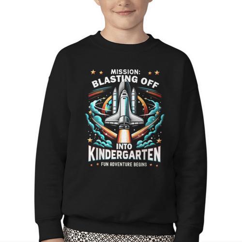 Kindergarten Back To School Rocket Blast Off Youth Crewneck Sweatshirt - Savourry