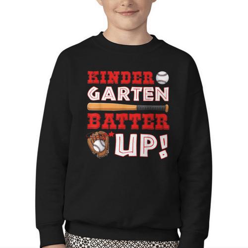 Kindergarten Batter Up Back To School Baseball Player Boys Youth Crewneck Sweatshirt - Savourry