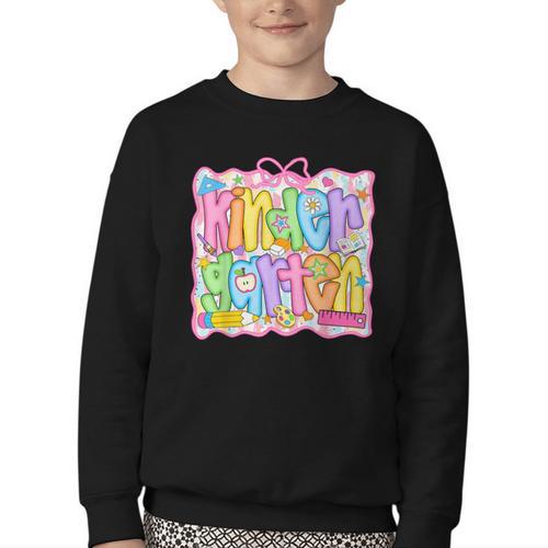 Kindergarten Coquette Bow Back To School Kinder Girl Kids Youth Crewneck Sweatshirt - Savourry