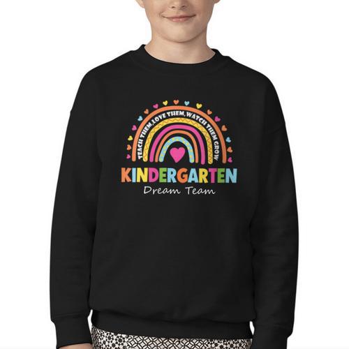 Kindergarten Dream Team Rainbow Welcome Back To School Youth Crewneck Sweatshirt - Savourry